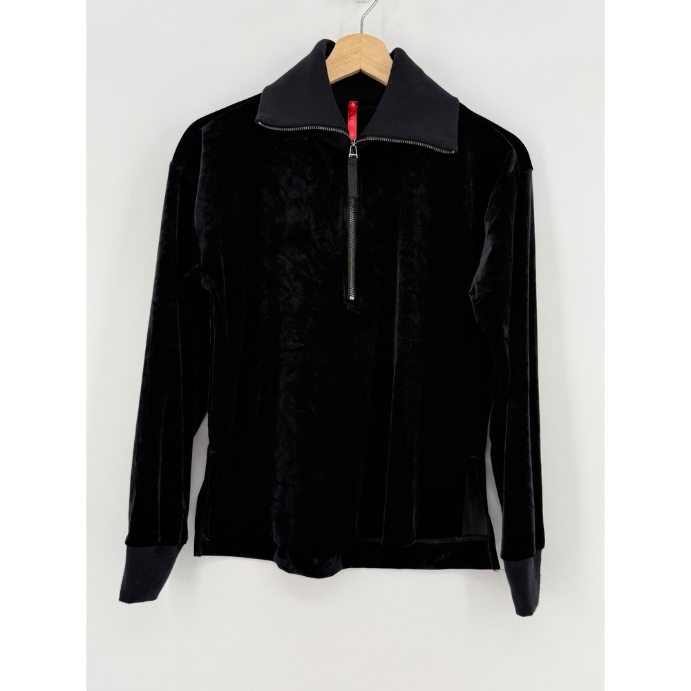 Spanx AirEssentials Velvet Half Zip Pullover Black Womens Small Sweatshirt Top